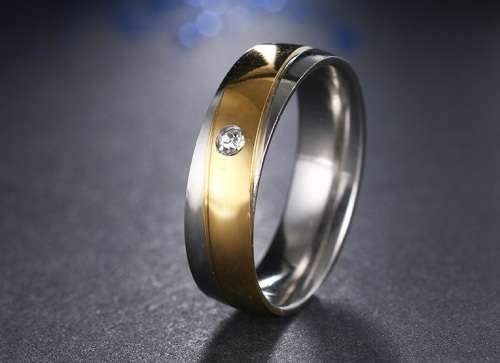 Titanium Ring With Simulated Diamond (Two Tone) 8 mm **R 899**  Size 8; 9; 10 US