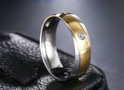 Titanium Ring With Simulated Diamond (Two Tone) 8 mm **R 899**  Size 8; 9; 10 US