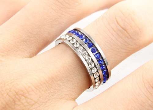 Titanium 8 mm  Ring With Simulated Blue & White Diamonds **R 899** Size 7; 8 US