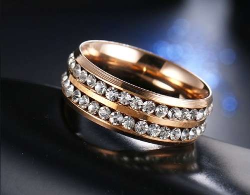 Titanium Ring With Simulated Diamonds Rose Gold 8 mm **R 999**  Size 8; 10; 11 US