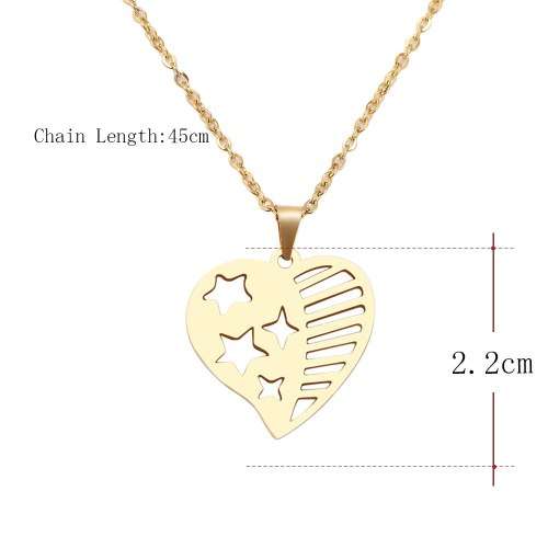 Titanium "American Flag Of US Heart" Necklace 45 cm **R 699** (SILVER)
