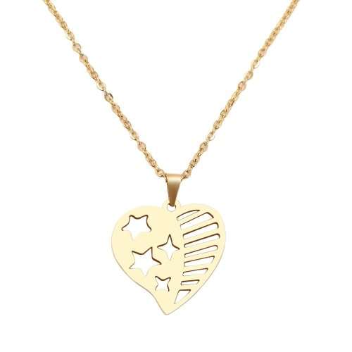 Titanium "American Flag Of US Heart" Necklace 45 cm **R 699** (SILVER)