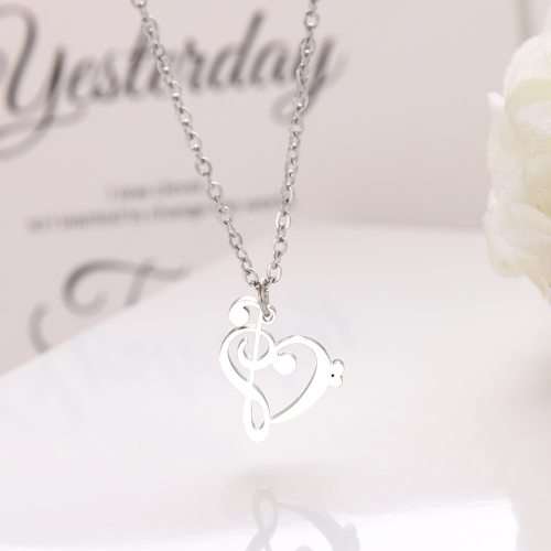 Titanium *Music Note Heart* Necklace 45 cm (SILVER&GOLD) *R 599*