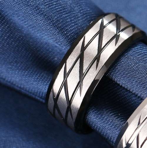 Titanium Ring 8 mm **R 999** Size 10 US (BLACK & SILVER)