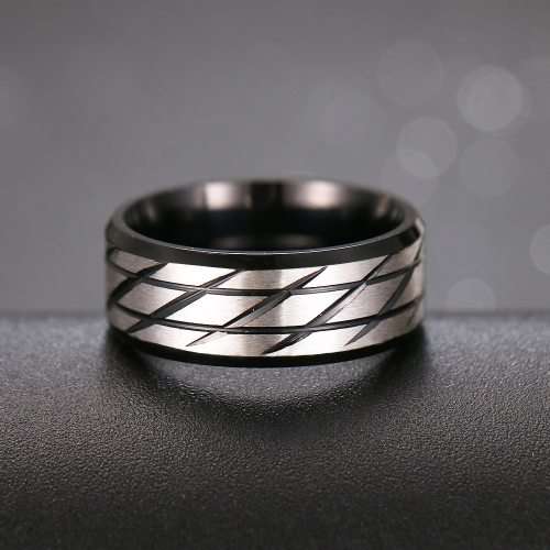 Titanium Ring 8 mm **R 999** Size 10 US (BLACK & SILVER)