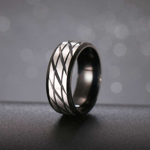 Titanium Ring 8 mm **R 999** Size 10 US (BLACK & SILVER)