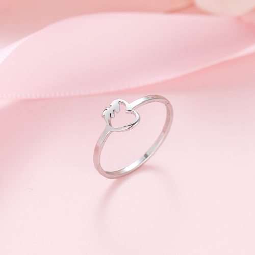 Titanium Heart & Feather Ring Size 8; 9 US *R 599* (SILVER)