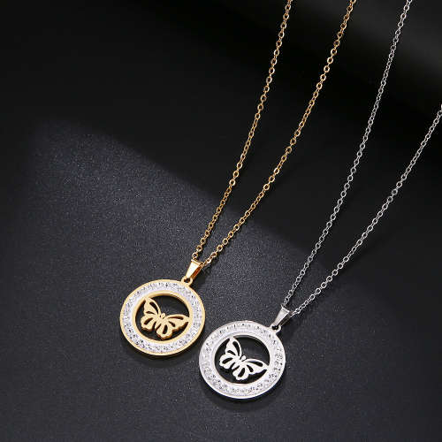 Titanium *Butterfly* Necklace With Simulated Diamonds 45 cm (SILVER) *R 799*