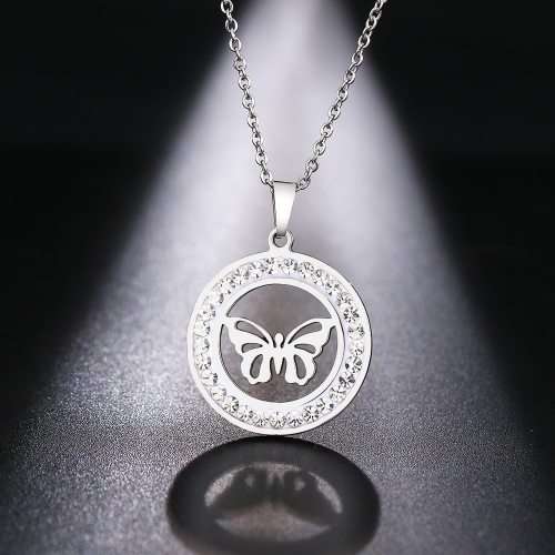 Titanium *Butterfly* Necklace With Simulated Diamonds 45 cm (SILVER) *R 799*