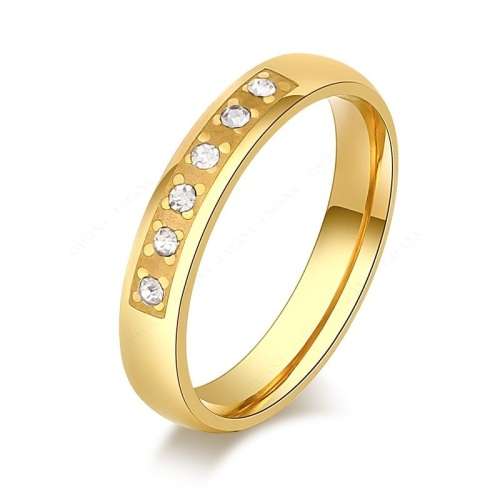 Titanium Ring With Simulated Diamonds (Gold) 8 mm **R 999**  Size 8; 11 US