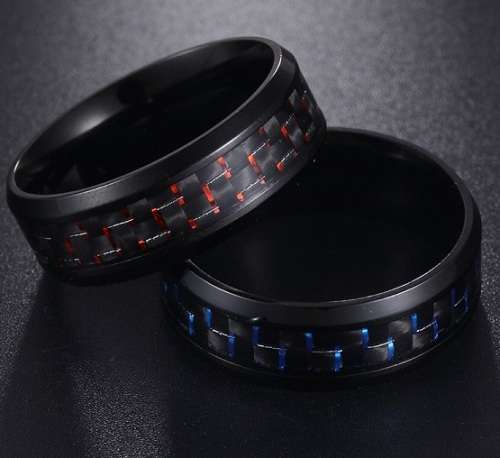 Titanium Carbon Fiber Ring Size 12; 13 US *R 599* (RED & BLUE)