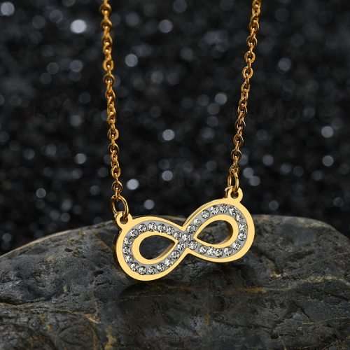 RETAIL PRICE: R 1 299 Titanium Infinity Necklace With Simulated Diamonds 50 cm (SILVER)