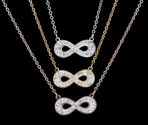 RETAIL PRICE: R 1 299 Titanium Infinity Necklace With Simulated Diamonds 50 cm (SILVER)