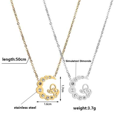 Stainless Steel "Moon" Necklace With Simulated Diamonds 50 cm **R 899** (SILVER)