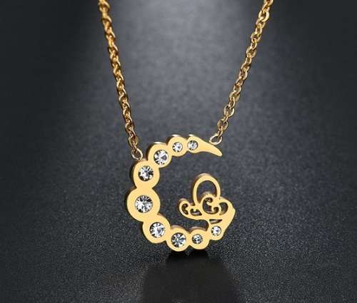 Stainless Steel "Moon" Necklace With Simulated Diamonds 50 cm **R 899** (SILVER)
