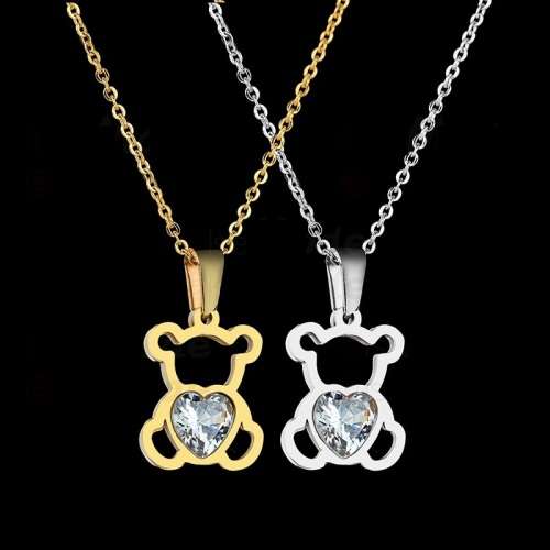 RETAIL PRICE: R 1 299 Titanium Bear Necklace With Simulated Diamond 50 cm SILVER