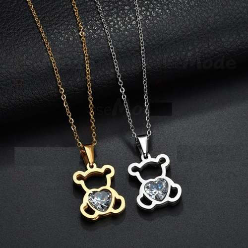 RETAIL PRICE: R 1 299 Titanium Bear Necklace With Simulated Diamond 50 cm SILVER