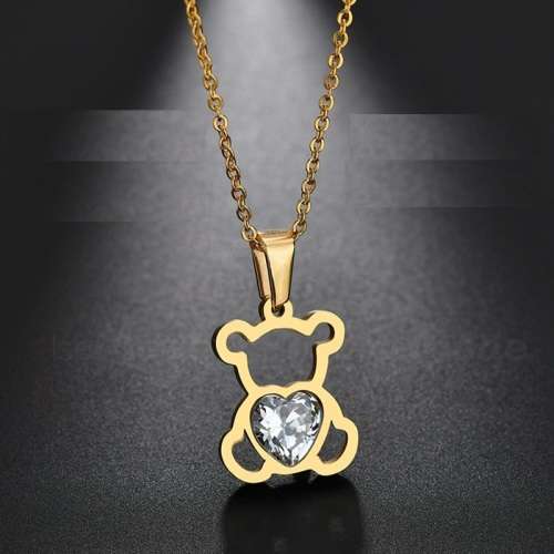 RETAIL PRICE: R 1 299 Titanium Bear Necklace With Simulated Diamond 50 cm SILVER
