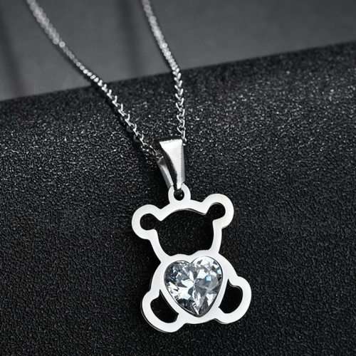 RETAIL PRICE: R 1 299 Titanium Bear Necklace With Simulated Diamond 50 cm SILVER