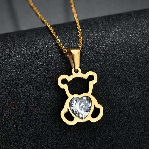 RETAIL PRICE: R 1 299 Titanium Bear Necklace With Simulated Diamond 50 cm SILVER