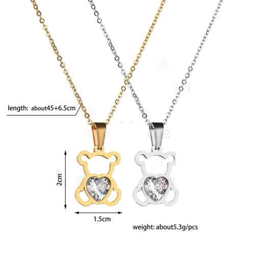 RETAIL PRICE: R 1 299 Titanium Bear Necklace With Simulated Diamond 50 cm SILVER