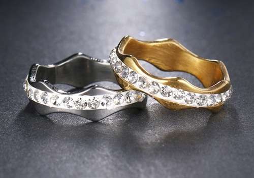 Titanium Ring With Simulated Diamonds (SILVER & GOLD)**R 799** Size 7; 9 US