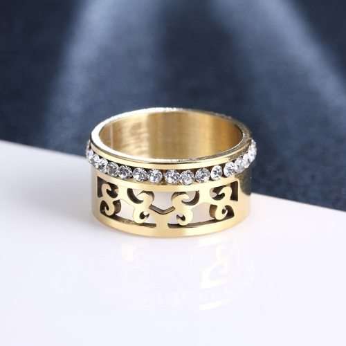 Titanium Ring With Simulated Diamonds *R 1099* Size 9; 11 US (GOLD)