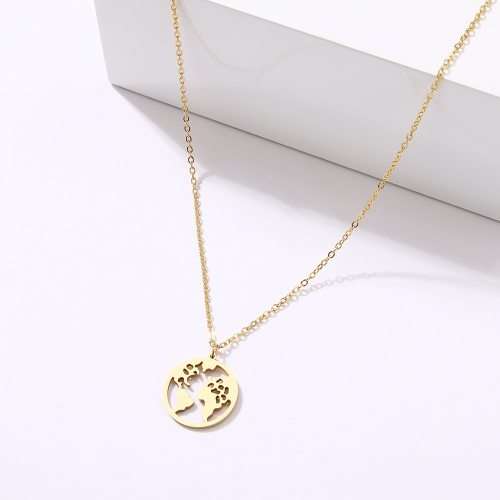 Titanium "World Map" Necklace 45 cm R 699** (GOLD)