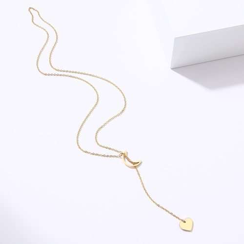 TIANIUM ( NEVER FADE) "Moon & Heart" Necklace 60 cm  (SILVER ONLY)