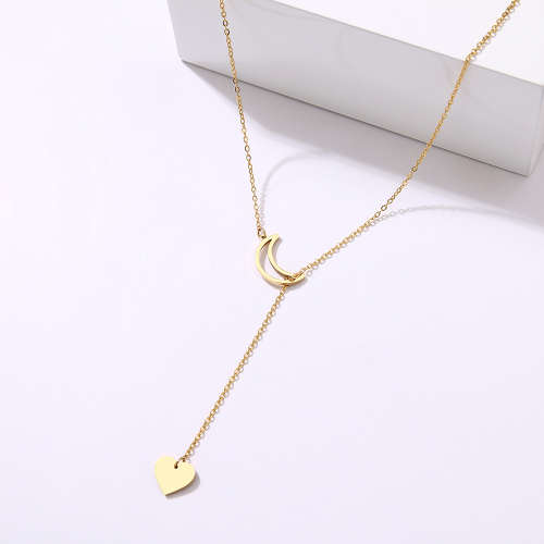 TIANIUM ( NEVER FADE) "Moon & Heart" Necklace 60 cm  (SILVER ONLY)