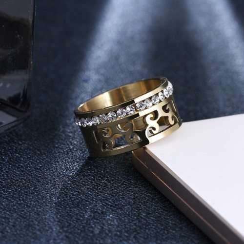 Titanium Ring With Simulated Diamonds *R 1099* Size 9; 11 US (GOLD)