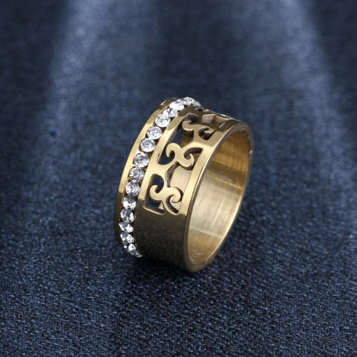 Titanium Ring With Simulated Diamonds *R 1099* Size 9; 11 US (GOLD)