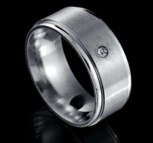 Titanium Ring With Simulated Diamond *R 999* Size 12; 13 US (SILVER ONLY)
