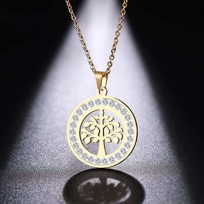 Titanium "Tree Of Life" Necklace With Simulated Diamonds  45 cm *R 599* GOLD
