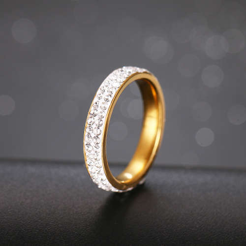 Titanium Ring With Simulated Diamonds *R 1099* Size 9 US (GOLD)