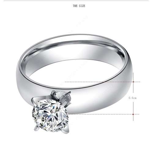 Titanium Princess Cut Ring With Simulated Diamond Size 8; 9 US *R 599* (SILVER)