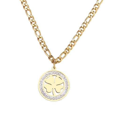 Retail Price: R 1 899 Titanium 4-Leaf Clover Necklace With Simulated Diamonds  50 cm (GOLD ONLY)