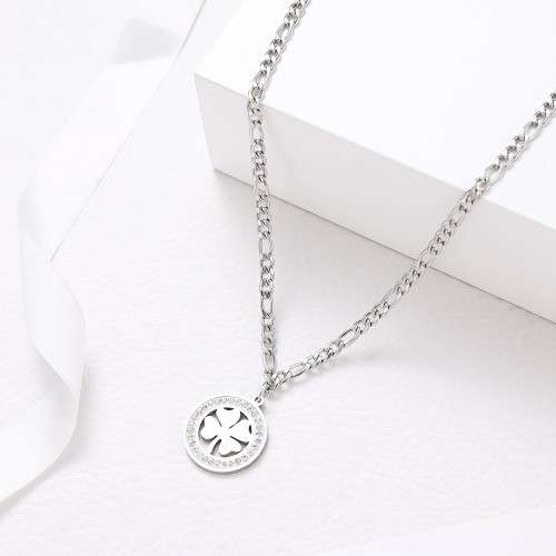 Retail Price: R 1 299 Titanium 4-Leaf Clover Necklace With Simulated Diamonds  50 cm (SILVER ONLY)