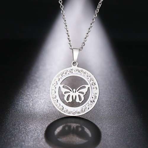 RETAIL PRICE: R 1 599 Titanium Butterfly Necklace With Simulated Diamonds 45 cm (SILVER ONLY)