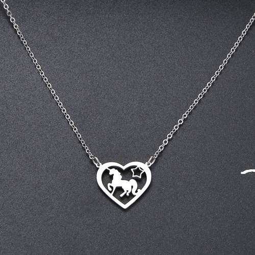 RETAIL PRICE: R 1 599 Titanium Unicorn Heart Necklace 45 cm (SILVER)