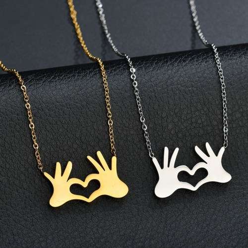 RETAIL PRICE: R 1 599 Titanium Hands Heart Necklace 45 cm (SILVER)