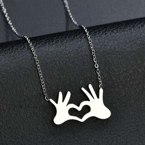 RETAIL PRICE: R 1 599 Titanium Hands Heart Necklace 45 cm (SILVER)