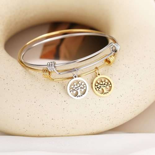RETAIL PRICE: R 999 Adjustable Titanium "Tree Of Life" Charm Bangle (GOLD )