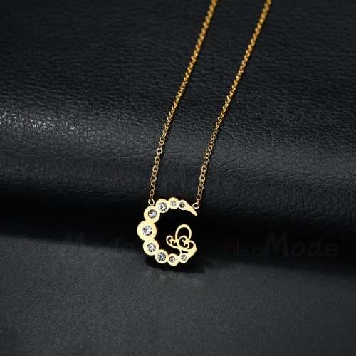 RETAIL PRICE: R 1 199 Titanium "Moon" Necklace With Simulated Diamonds 50 cm (GOLD)