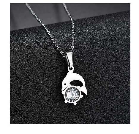 RETAIL PRICE: R 1 299 Titanium Dolphin Necklace With Simulated Diamond 50 cm GOLD