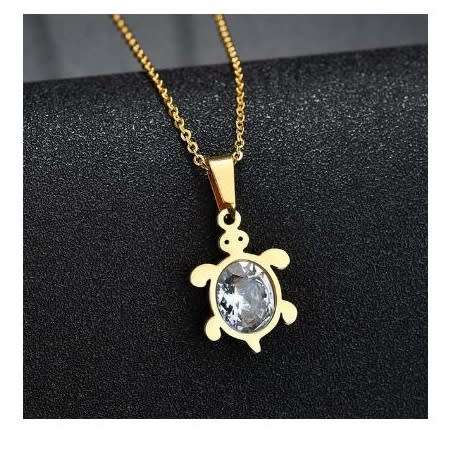 RETAIL PRICE: R 1 299 Titanium Turtle Necklace With Simulated Diamond 50 cm SILVER