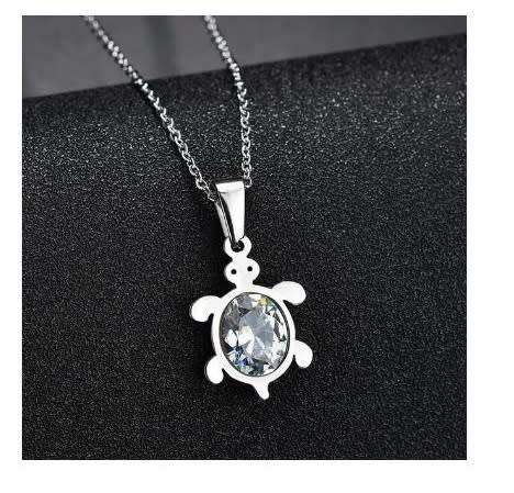 RETAIL PRICE: R 1 299 Titanium Turtle Necklace With Simulated Diamond 50 cm SILVER