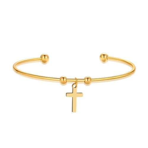 RETAIL PRICE: R 999 Adjustable Titanium (NEVER FADE)"Cross" Charm Bangle (GOLD )
