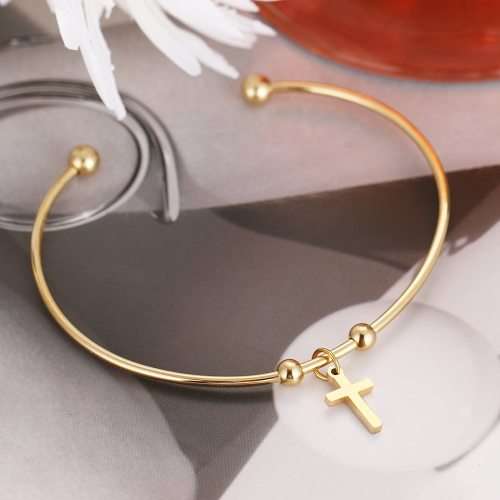 RETAIL PRICE: R 999 Adjustable Titanium (NEVER FADE)"Cross" Charm Bangle (GOLD )