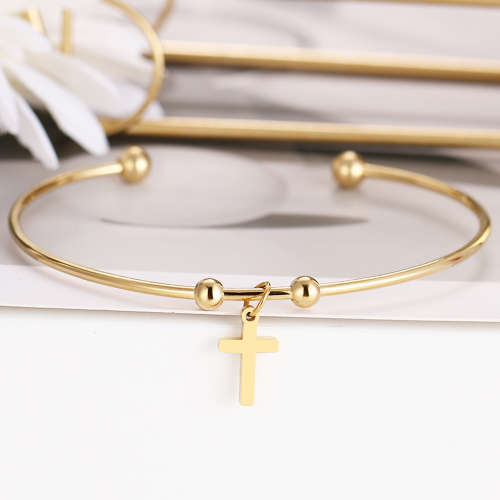 RETAIL PRICE: R 999 Adjustable Titanium (NEVER FADE)"Cross" Charm Bangle (GOLD )